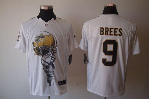 Nike Saints #9 Drew Brees White Men's Stitched NFL Helmet Tri-Blend Limited Jersey