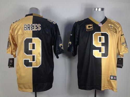 Nike Saints #9 Drew Brees Black/Gold Men's Stitched NFL Elite Split Jersey