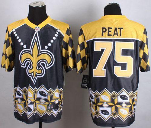 Nike Saints #75 Andrus Peat Black Men's Stitched NFL Elite Noble Fashion Jersey