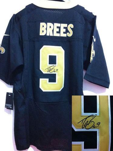 Nike Saints #9 Drew Brees Black Team Color Men's Stitched NFL Elite Autographed Jersey