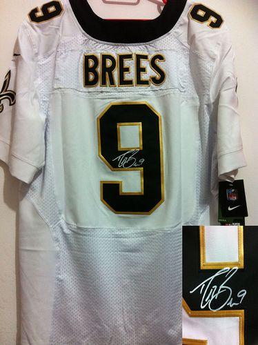 Nike Saints #9 Drew Brees White Men's Stitched NFL Elite Autographed Jersey