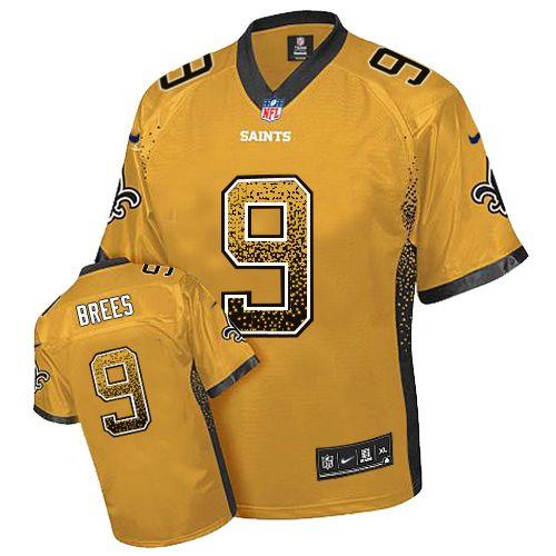 Nike Saints #9 Drew Brees Gold Men's Stitched NFL Elite Drift Fashion Jersey