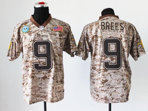 Nike Saints #9 Drew Brees Camo Men's Stitched NFL New Elite USMC Jersey - Click Image to Close