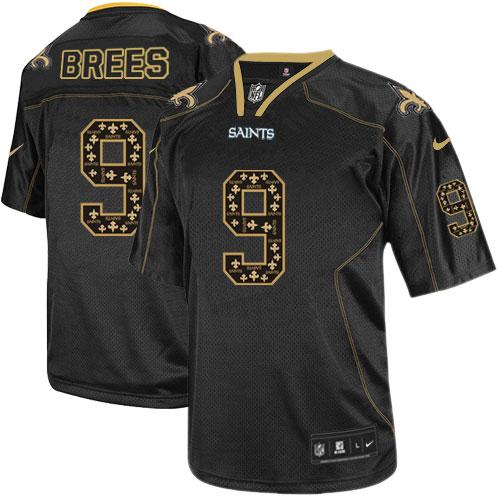 Nike Saints #9 Drew Brees New Lights Out Black Men's Stitched NFL Elite Jersey - Click Image to Close