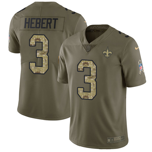 Nike Saints #3 Bobby Hebert Olive/Camo Men's Stitched NFL Limited 2017 Salute To Service Jersey