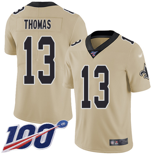 Saints #13 Michael Thomas Gold Men's Stitched Football Limited Inverted Legend 100th Season Jersey - Click Image to Close