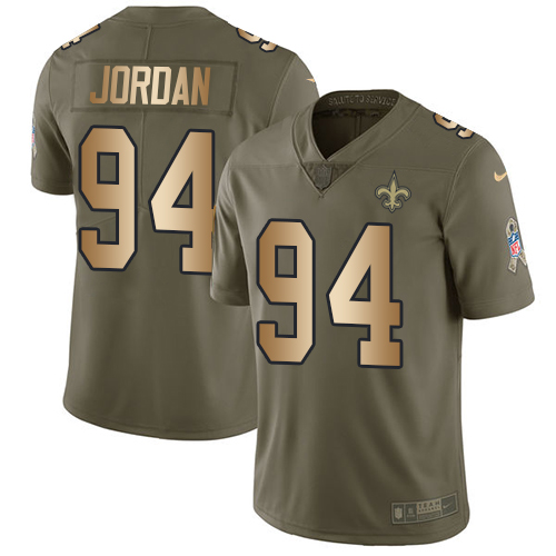 Nike Saints #94 Cameron Jordan Olive/Gold Men's Stitched NFL Limited 2017 Salute To Service Jersey