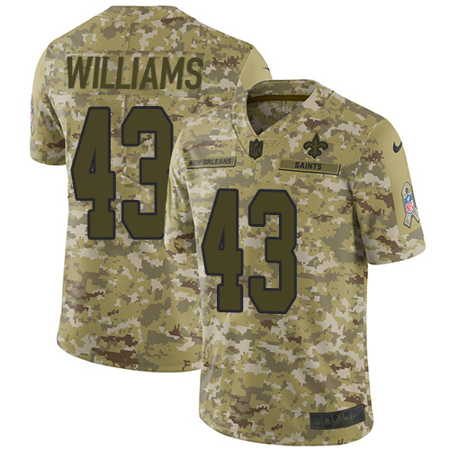 Nike Saints #43 Marcus Williams Camo Men's Stitched NFL Limited 2018 Salute To Service Jersey - Click Image to Close