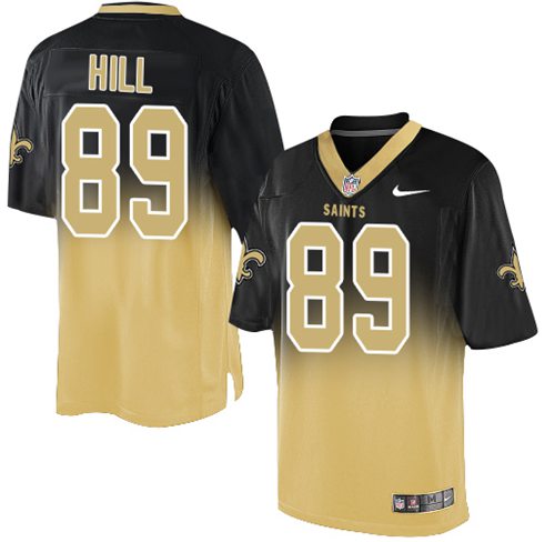 Nike Saints #89 Josh Hill Black/Gold Men's Stitched NFL Elite Fadeaway Fashion Jersey