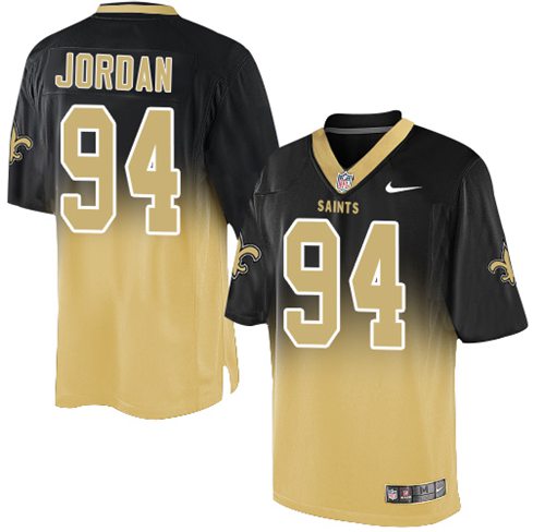 Nike Saints #94 Cameron Jordan Black/Gold Men's Stitched NFL Elite Fadeaway Fashion Jersey