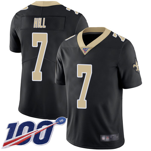 Saints #7 Taysom Hill Black Team Color Men's Stitched Football 100th Season Vapor Limited Jersey