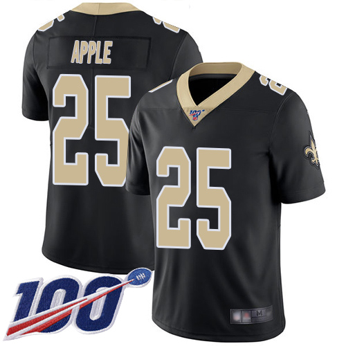 Saints #25 Eli Apple Black Team Color Men's Stitched Football 100th Season Vapor Limited Jersey