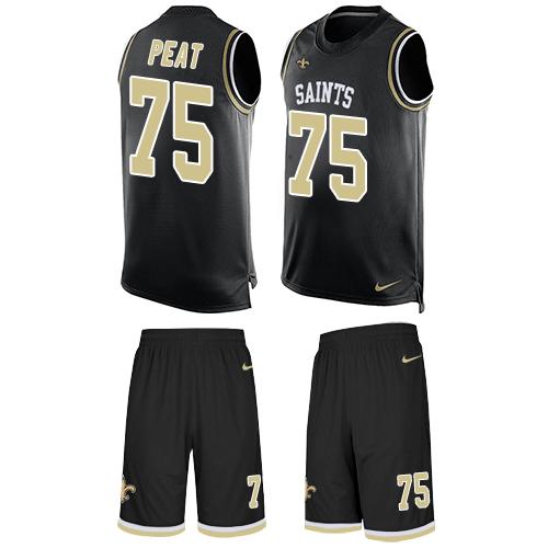 Nike Saints #75 Andrus Peat Black Team Color Men's Stitched NFL Limited Tank Top Suit Jersey - Click Image to Close