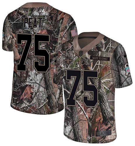 Nike Saints #75 Andrus Peat Camo Men's Stitched NFL Limited Rush Realtree Jersey