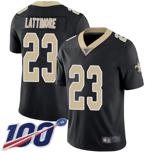 Saints #23 Marshon Lattimore Black Team Color Men's Stitched Football 100th Season Vapor Limited Jersey