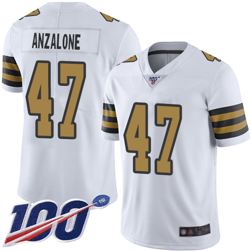 Saints #47 Alex Anzalone White Men's Stitched Football Limited Rush 100th Season Jersey