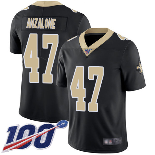 Saints #47 Alex Anzalone Black Team Color Men's Stitched Football 100th Season Vapor Limited Jersey