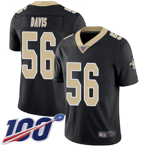 Saints #56 DeMario Davis Black Team Color Men's Stitched Football 100th Season Vapor Limited Jersey