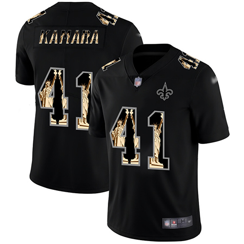 Saints #41 Alvin Kamara Black Men's Stitched Football Limited Statue of Liberty Jersey