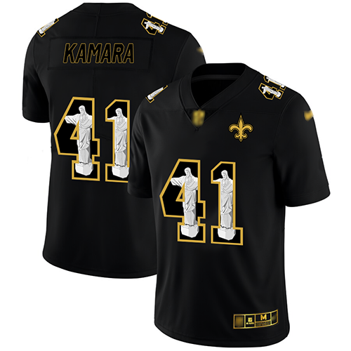 Saints #41 Alvin Kamara Black Men's Stitched Football Limited Jesus Faith Jersey