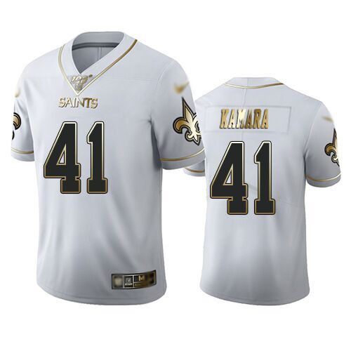 Saints #41 Alvin Kamara White Men's Stitched Football Limited Golden Edition Jersey