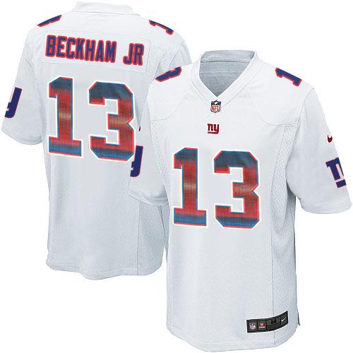 Nike Giants #13 Odell Beckham Jr White Men's Stitched NFL Limited Strobe Jersey - Click Image to Close