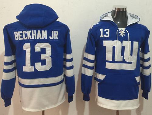 Nike Giants #13 Odell Beckham Jr Royal Blue/White Name & Number Pullover NFL Hoodie