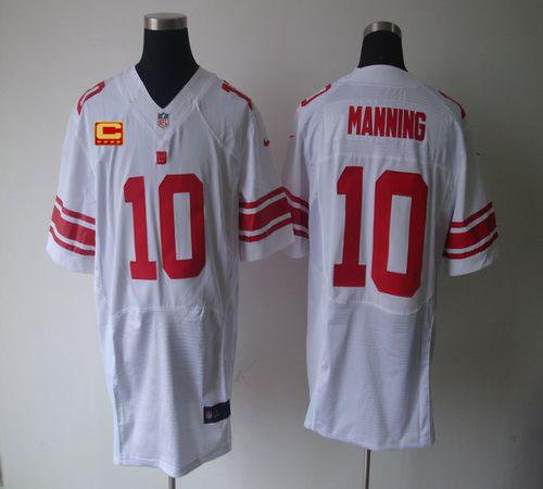 Nike Giants #10 Eli Manning White With C Patch Men's Stitched NFL Elite Jersey