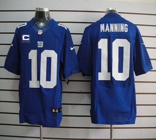 Nike Giants #10 Eli Manning Royal Blue Team Color With C Patch Men's Stitched NFL Elite Jersey - Click Image to Close