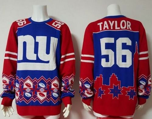 Nike Giants #56 Lawrence Taylor Royal Blue/Red Men's Ugly Sweater