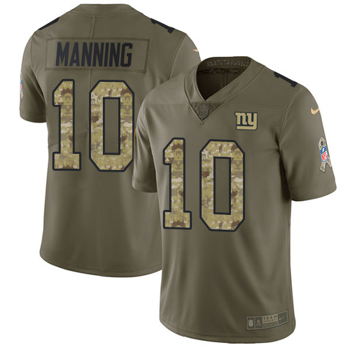 Nike Giants #10 Eli Manning Olive/Camo Men's Stitched NFL Limited 2017 Salute To Service Jersey