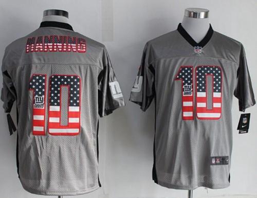 Nike Giants #10 Eli Manning Grey Men's Stitched NFL Elite USA Flag Fashion Jersey