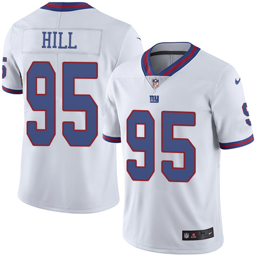 Nike Giants #95 B.J. Hill White Men's Stitched NFL Limited Rush Jersey - Click Image to Close