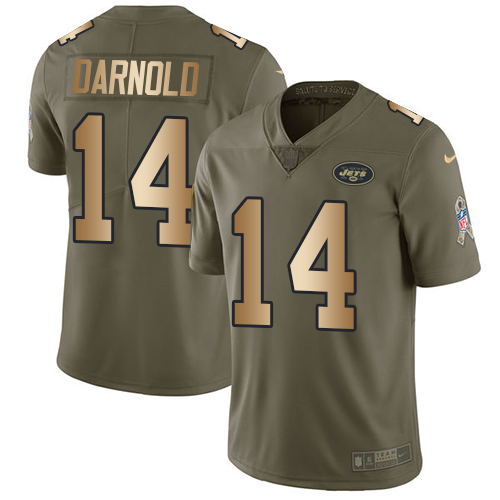 Nike Jets #14 Sam Darnold Olive/Gold Men's Stitched NFL Limited 2017 Salute To Service Jersey