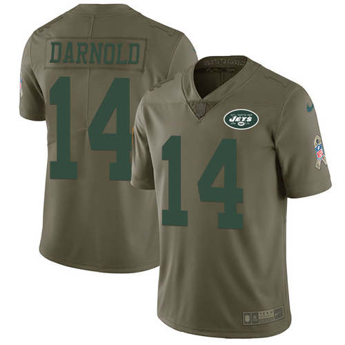 Nike Jets #14 Sam Darnold Olive Men's Stitched NFL Limited 2017 Salute To Service Jersey