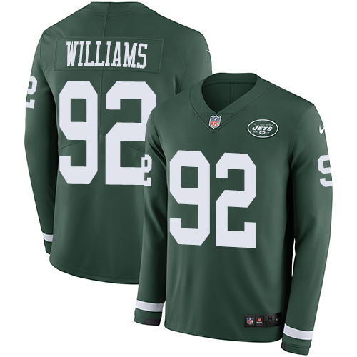 Nike Jets #92 Leonard Williams Green Team Color Men's Stitched NFL Limited Therma Long Sleeve Jersey - Click Image to Close