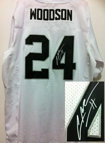 Nike Raiders #24 Charles Woodson White Men's Stitched NFL Elite Autographed Jersey