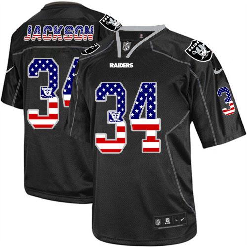 Nike Raiders #34 Bo Jackson Black Men's Stitched NFL Elite USA Flag Fashion Jersey - Click Image to Close