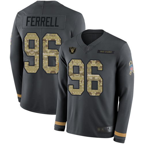 Raiders #96 Clelin Ferrell Anthracite Salute to Service Men's Stitched Football Limited Therma Long Sleeve Jersey - Click Image to Close