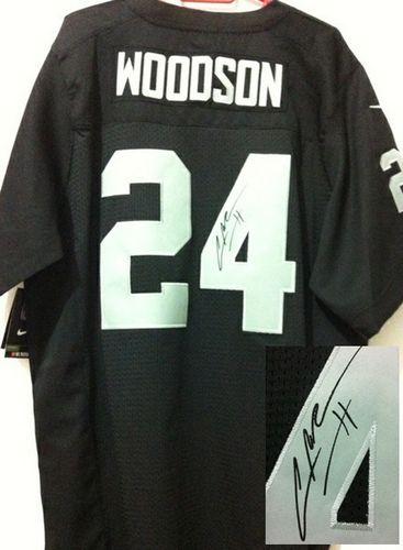 Nike Raiders #24 Charles Woodson Black Team Color Men's Stitched NFL Elite Autographed Jersey