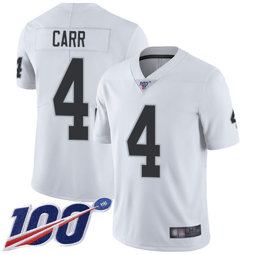 Raiders #4 Derek Carr White Men's Stitched Football 100th Season Vapor Limited Jersey