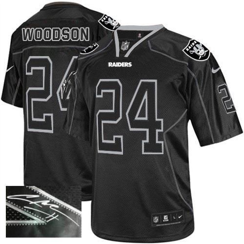 Nike Raiders #24 Charles Woodson Lights Out Black Men's Stitched NFL Elite Autographed Jersey