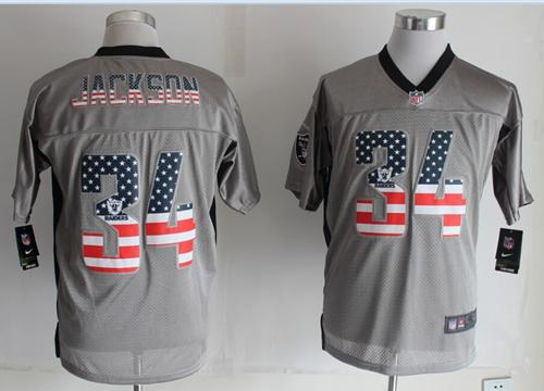 Nike Raiders #34 Bo Jackson Grey Men's Stitched NFL Elite USA Flag Fashion Jersey - Click Image to Close