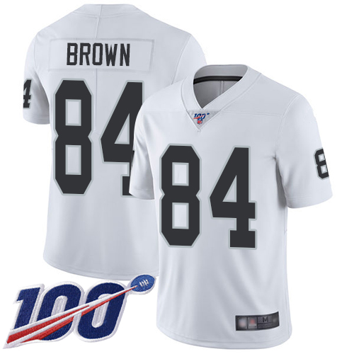 Raiders #84 Antonio Brown White Men's Stitched Football 100th Season Vapor Limited Jersey