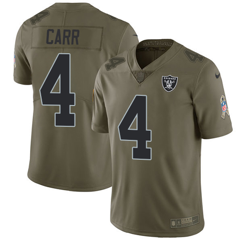 Nike Raiders #4 Derek Carr Olive Men's Stitched NFL Limited 2017 Salute To Service Jersey