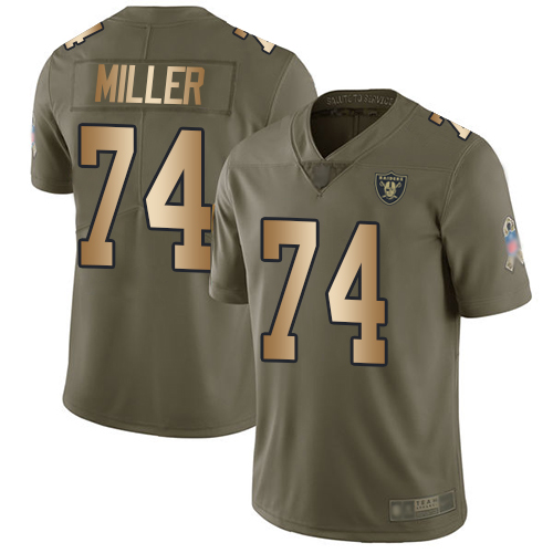 Raiders #74 Kolton Miller Olive/Gold Men's Stitched Football Limited 2017 Salute To Service Jersey