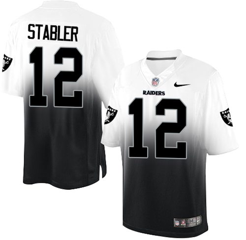 Nike Raiders #12 Kenny Stabler White/Black Men's Stitched NFL Elite Fadeaway Fashion Jersey