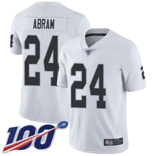 Raiders #24 Johnathan Abram White Men's Stitched Football 100th Season Vapor Limited Jersey - Click Image to Close