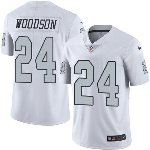 Nike Raiders #24 Charles Woodson White Men's Stitched NFL Limited Rush Jersey