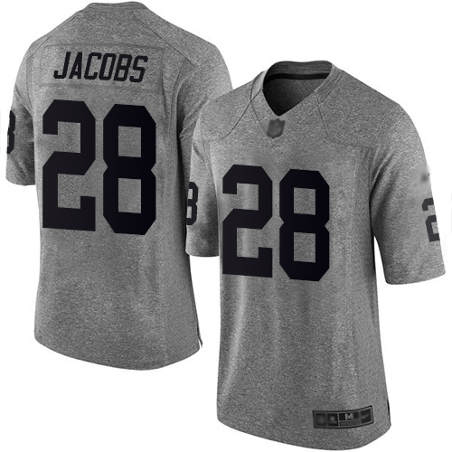 Raiders #28 Josh Jacobs Gray Men's Stitched Football Limited Gridiron Gray Jersey - Click Image to Close